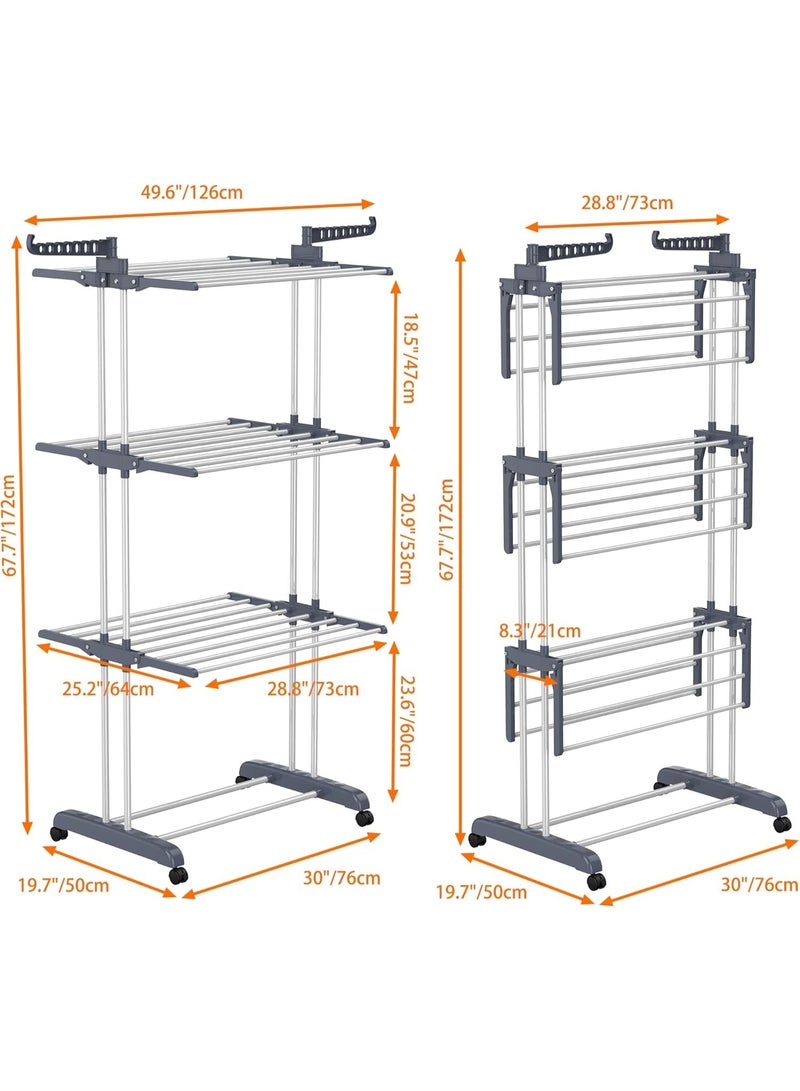ZAICA Airer Clothes Drying Rack,4-Tier Foldable Clothes Hanger Adjustable Large Stainless Steel Garment Laundry Racks for Indoor Outdoor,Grey - Image 2
